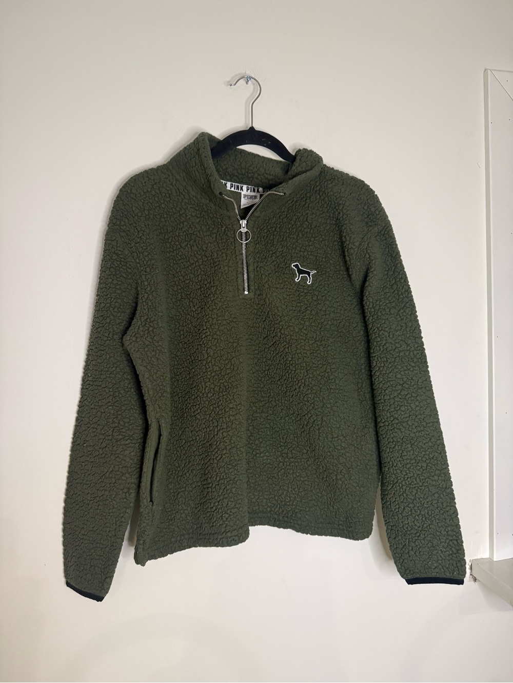 PINK Victoria's Secret Olive Green Sherpa Half-Zip Pullover
